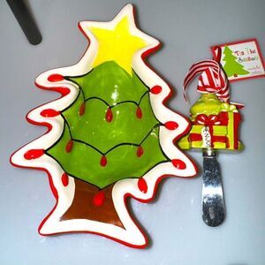 CHRISTMAS TREE SMALL PLATE AND KNIFE